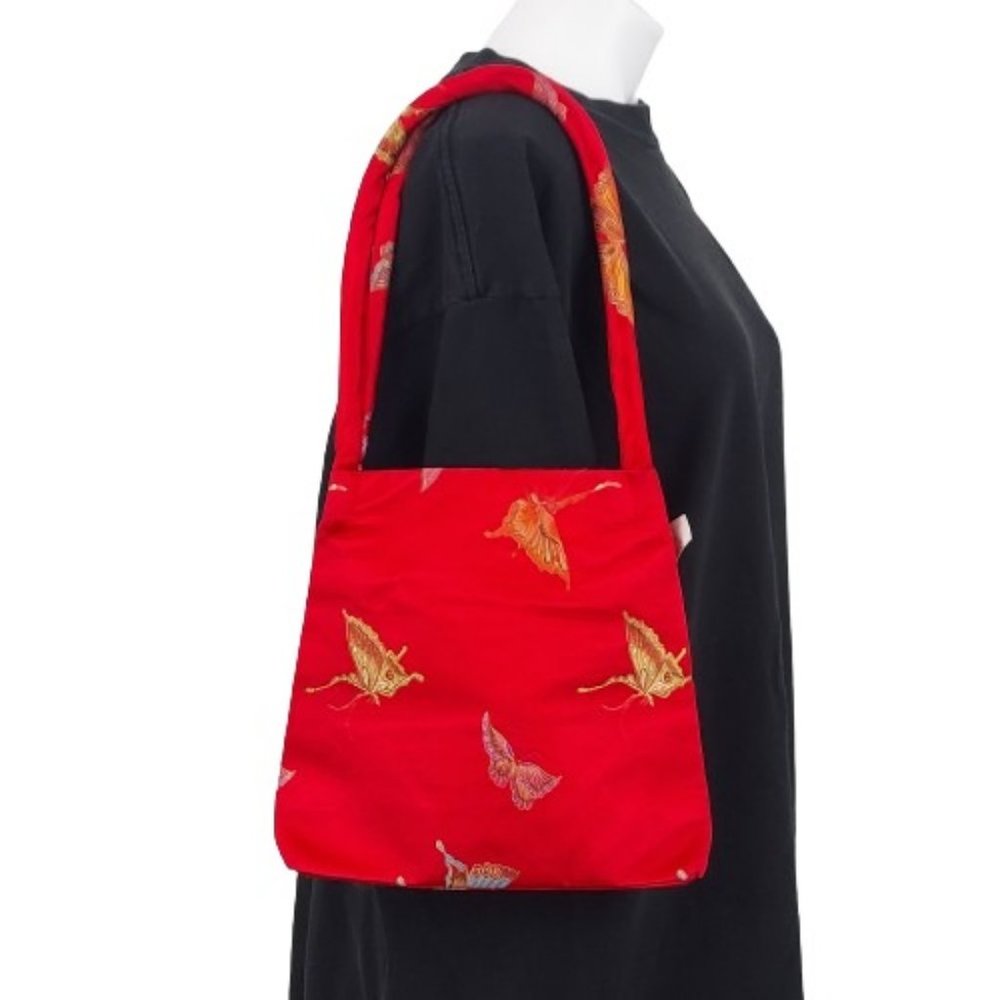 Y2K Vintage Satin Asian Brocade Butterfly Purse, Red